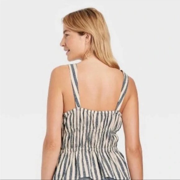 Universal Threads Striped Linen Top — Cream/Blue, Size M - Picture 2 of 5